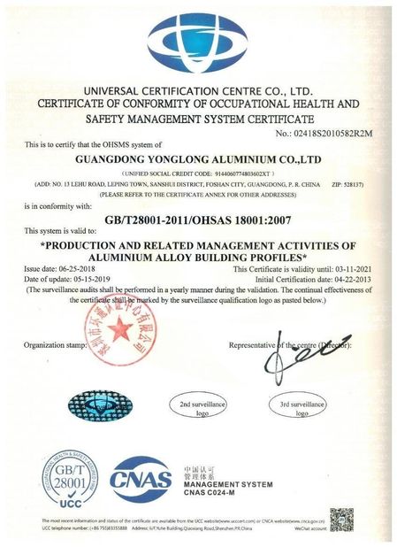 Chine Guangdong  Yonglong Aluminum Co., Ltd.  Certifications